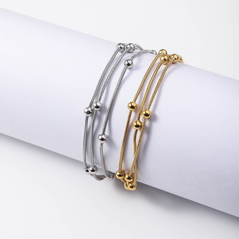 Stainless Steel Three-layer Beaded Bracelet Trendy Titanium Steel