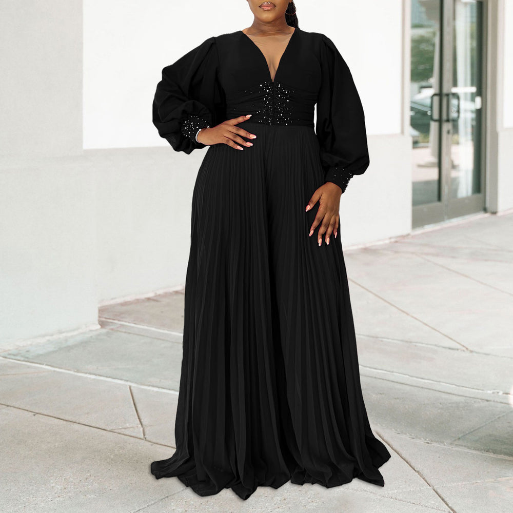 Women's Wide-leg Pleated African Jumpsuit Slightly Elastic