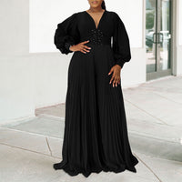 Women's Wide-leg Pleated African Jumpsuit Slightly Elastic