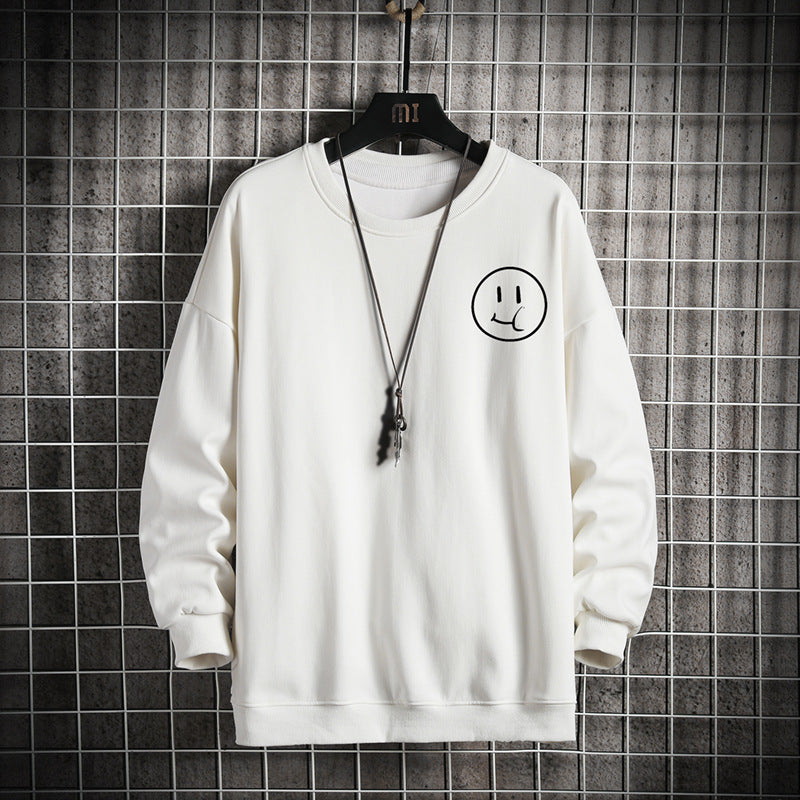 Men's Smiley Print Round Neck Pullover Casual Sweater