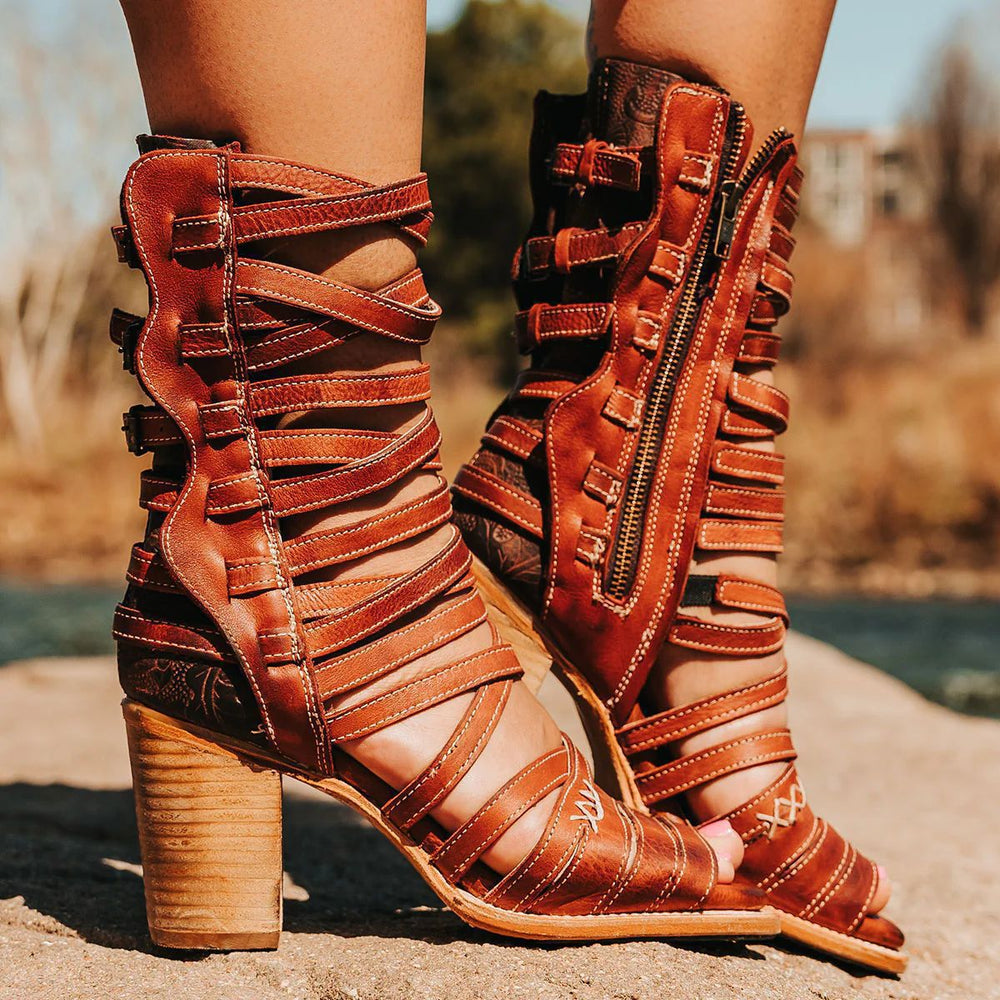 Womens Retro Stiletto-Strap Cutout Sandals