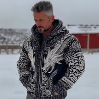 Men's Zippered Dual Pocket Casual Printed Hoodie