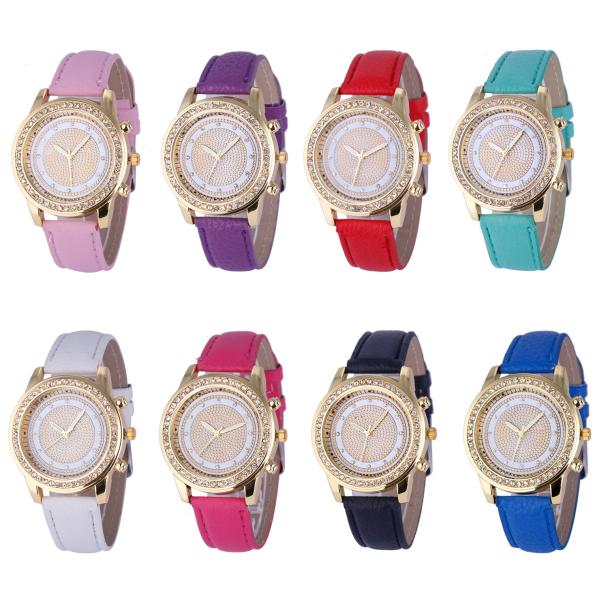 Women Crystal Geneva Quartz Bracelet Watch Stainless Steel Fashion