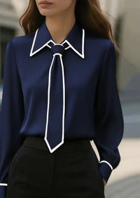Women's Solid Color Tie-Front Long Sleeve Shirt