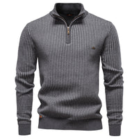 Mens Thickened Half-Zip Stand-Up Collar Casual Sweater