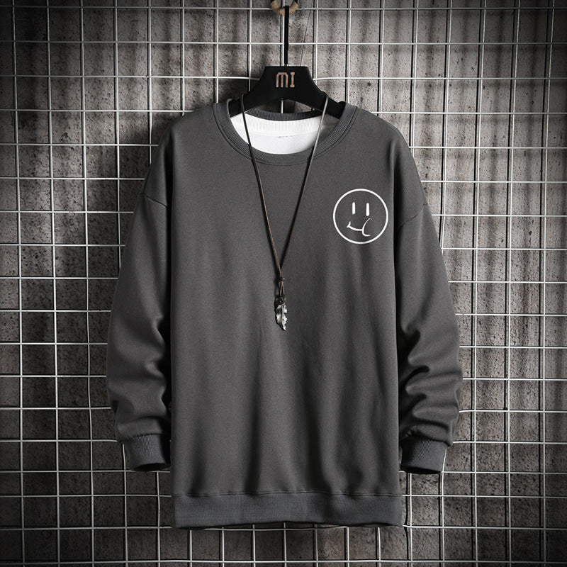 Men's Smiley Print Round Neck Pullover Casual Sweater