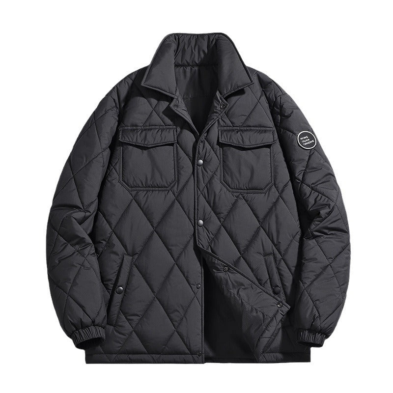 Men Cotton Padded Jacket Solid Color Quilted Winter Coat Plus Size Retro