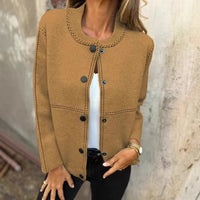 Ins Black-striped Button Cardigan Fashion Sweater Loose Round Neck Long Sleeve Cropped Tops Women's Clothing