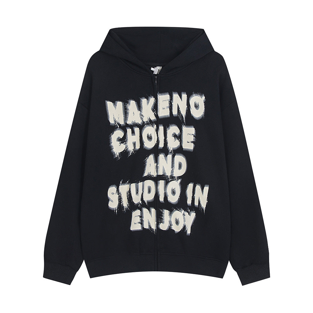 Loose Casual Letter Print Zipper Sweater