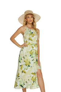 Fashionable Printed Halterneck Sleeveless Lace-Up Dress