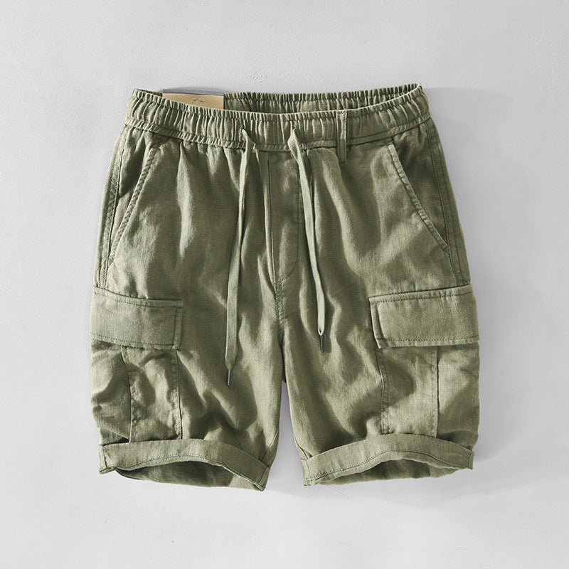 Mens Casual Linen Shorts With Pocket Drawstring