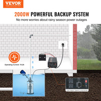 2000W Sump Pump Battery Backup System, LCD Display, Auto Switches To Battery Inverter Power For Continuous Sump Pump Operation, Sump Pump Battery Backup Inverter For Emergency And Power Outage