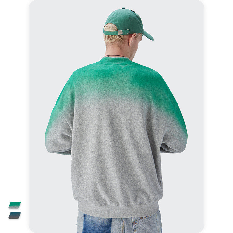 Tide Brand Hand-painted Gradient Terry Round Neck Couple Men's Sweater