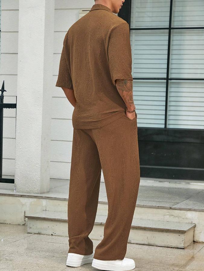 Men's Summer 2 Piece Suit Short Sleeve Top & Straight Trousers