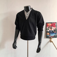 Regular-Shoulder Short Long-Sleeve Sweater With Double V-Neck