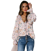 Shiying Autumn Lightweight Floral Chiffon Blouse With Long Sleeves