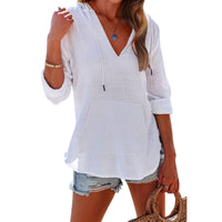 Women's V-Neck Hooded Long Sleeve Shirt