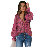 Shiying Autumn Lightweight Floral Chiffon Blouse With Long Sleeves