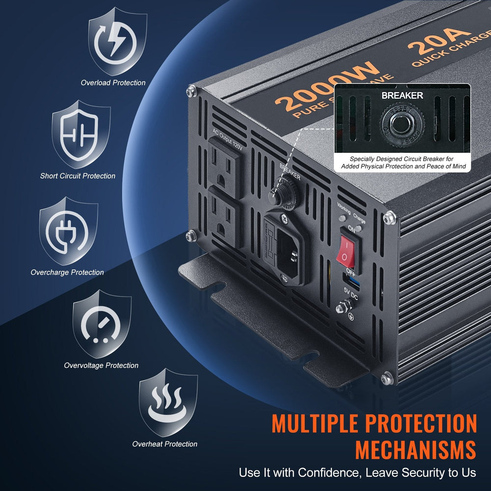 2000W Sump Pump Battery Backup System, LCD Display, Auto Switches To Battery Inverter Power For Continuous Sump Pump Operation, Sump Pump Battery Backup Inverter For Emergency And Power Outage