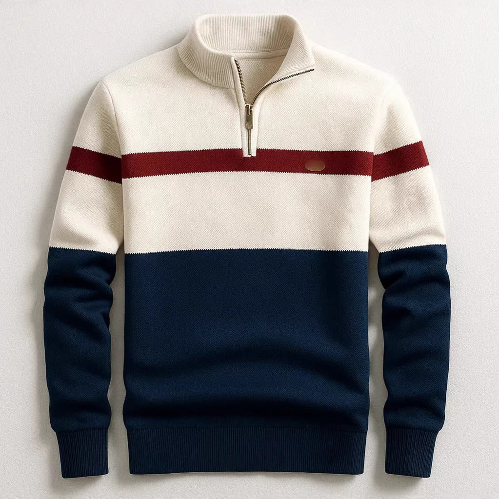 Knitwear Half-zip Long-sleeve T-shirt Color-block Pullover Sweaterpremium Quality