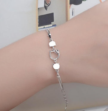 Lovely Cat Head Trendy Silver Color Charm Box Chain Bracelets & Bangles