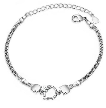 Lovely Cat Head Trendy Silver Color Charm Box Chain Bracelets & Bangles