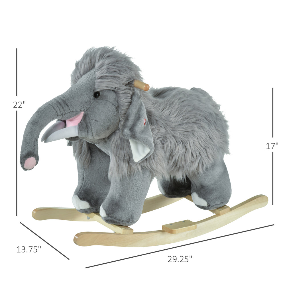 Kids Ride-On Rocking Horse Toy Mammoth Style Rocker with Fun Music & Soft Plush Fabric for Children 3+ Years