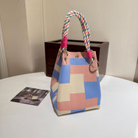Womens Red Knitted Tote Bag With Magnetic Closure And Large Capacity