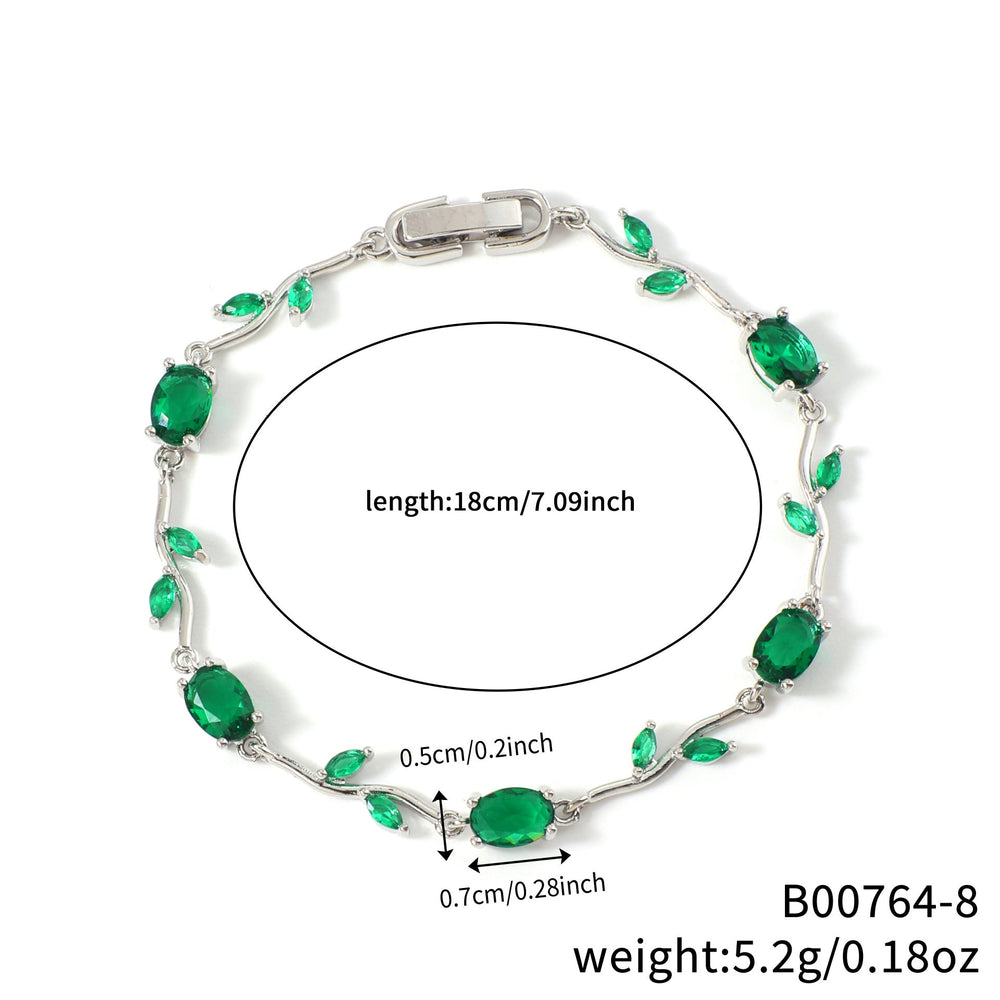 Womens Colorful Leaf Elliptical Geometric Zircon Bracelet