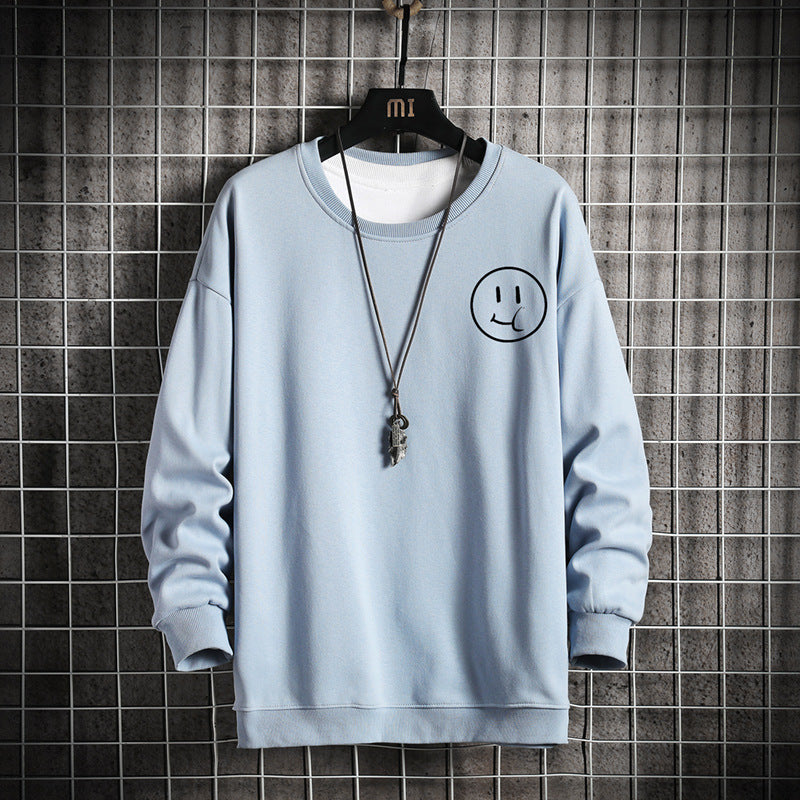 Men's Smiley Print Round Neck Pullover Casual Sweater