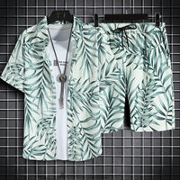 Mens Short-Sleeve Shirt And Casual Shorts Set