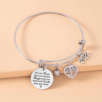 Crystal Heart Tree Of Life Charm Bracelet Inspirational Adjustable Stainless Steel Bangle