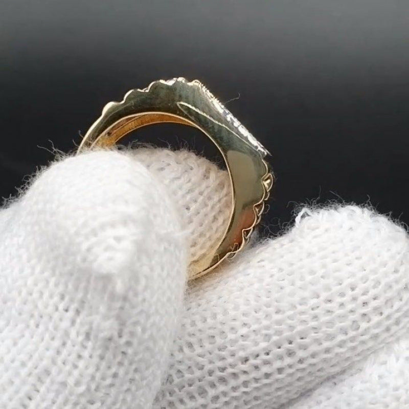 Mens Retro Alloy Ring With Rhinestone Inlay