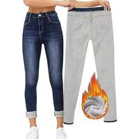 Fleece-lined Slim-fitting Mid-waist Slimming Stretch Fleece Fleece-lined Skinny Jeans