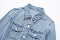 Elegant Notched Collar Long-Sleeve Distressed Denim Belted Dress For Women