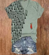 Womens Printed V-Neck Short-Sleeve Top