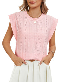 Summer Hollow Short-sleeved T-shirt Vest Fashion Solid Color Loose Round Neck Top For Womens Clothing