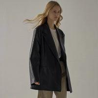 Women's Loose Mid-length Niche Suit Leather Coat