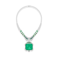 Heavy Textured Gold-Plated Square Sugar Pendant Necklace With Emerald For Women