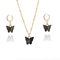 Color Acrylic Butterfly Earrings And Necklace Set