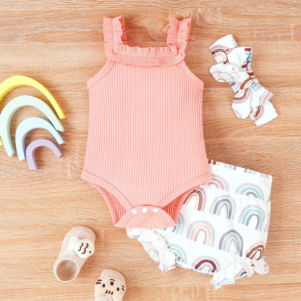 Printed Baby Bodysuit Shorts Suit
