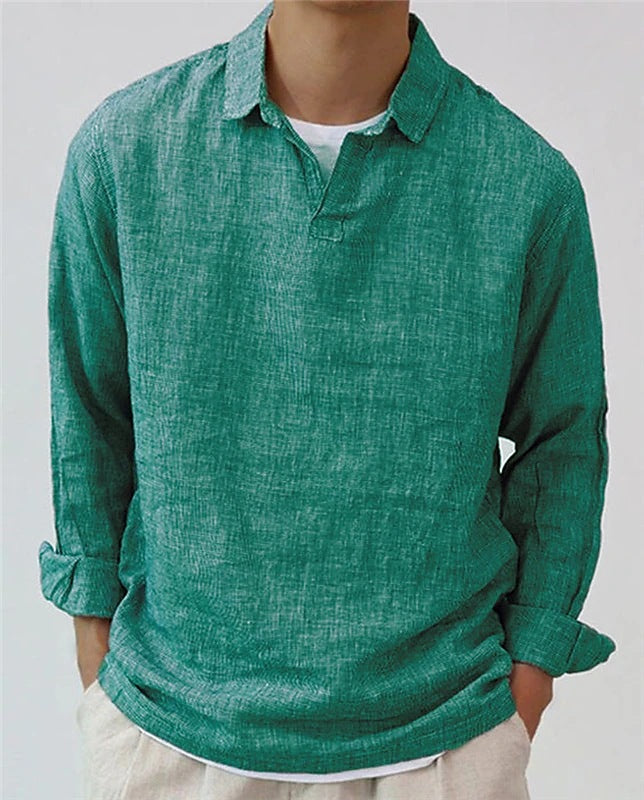 Men's Oversized Long Sleeve Polo Shirt Casual Solid Color Top