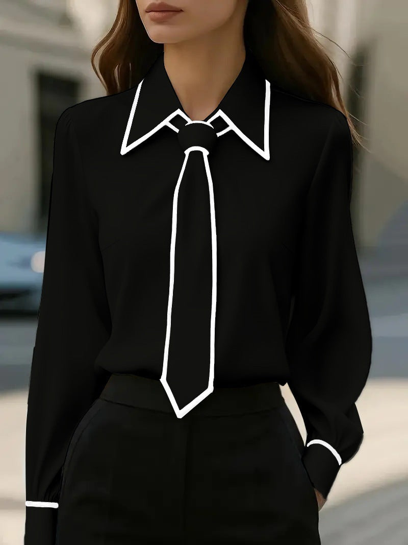 Women's Solid Color Tie-Front Long Sleeve Shirt
