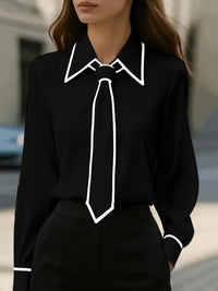 Women's Solid Color Tie-Front Long Sleeve Shirt