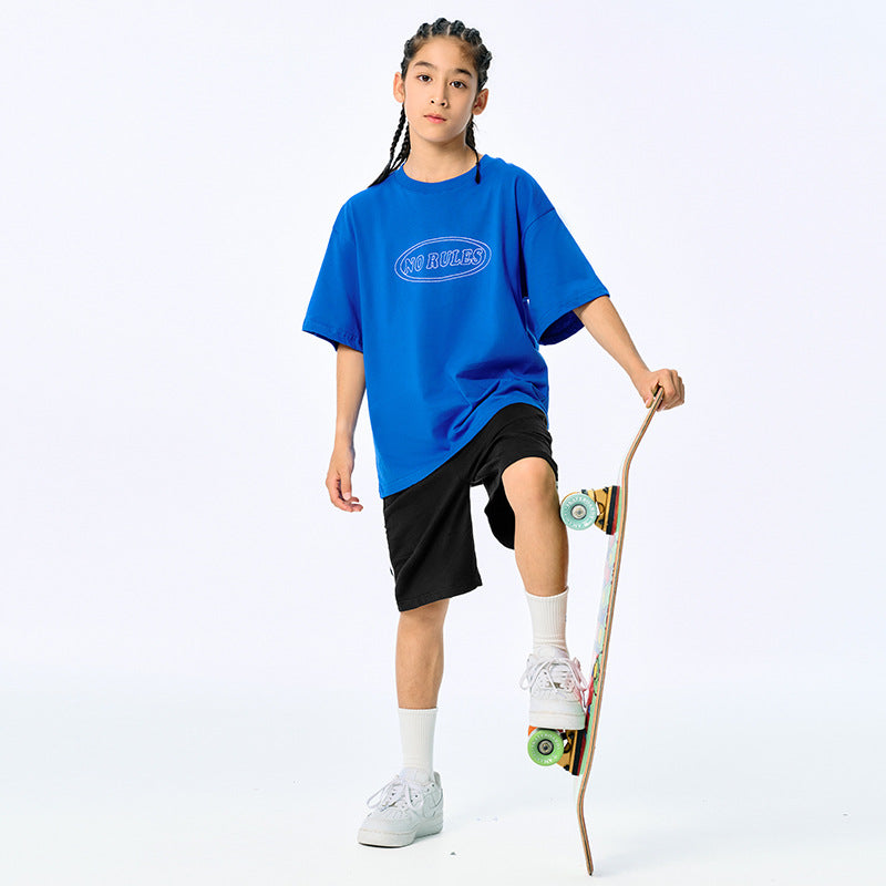 DK Kids' American-style Retro Embroidered Loose Short-sleeve Clothing