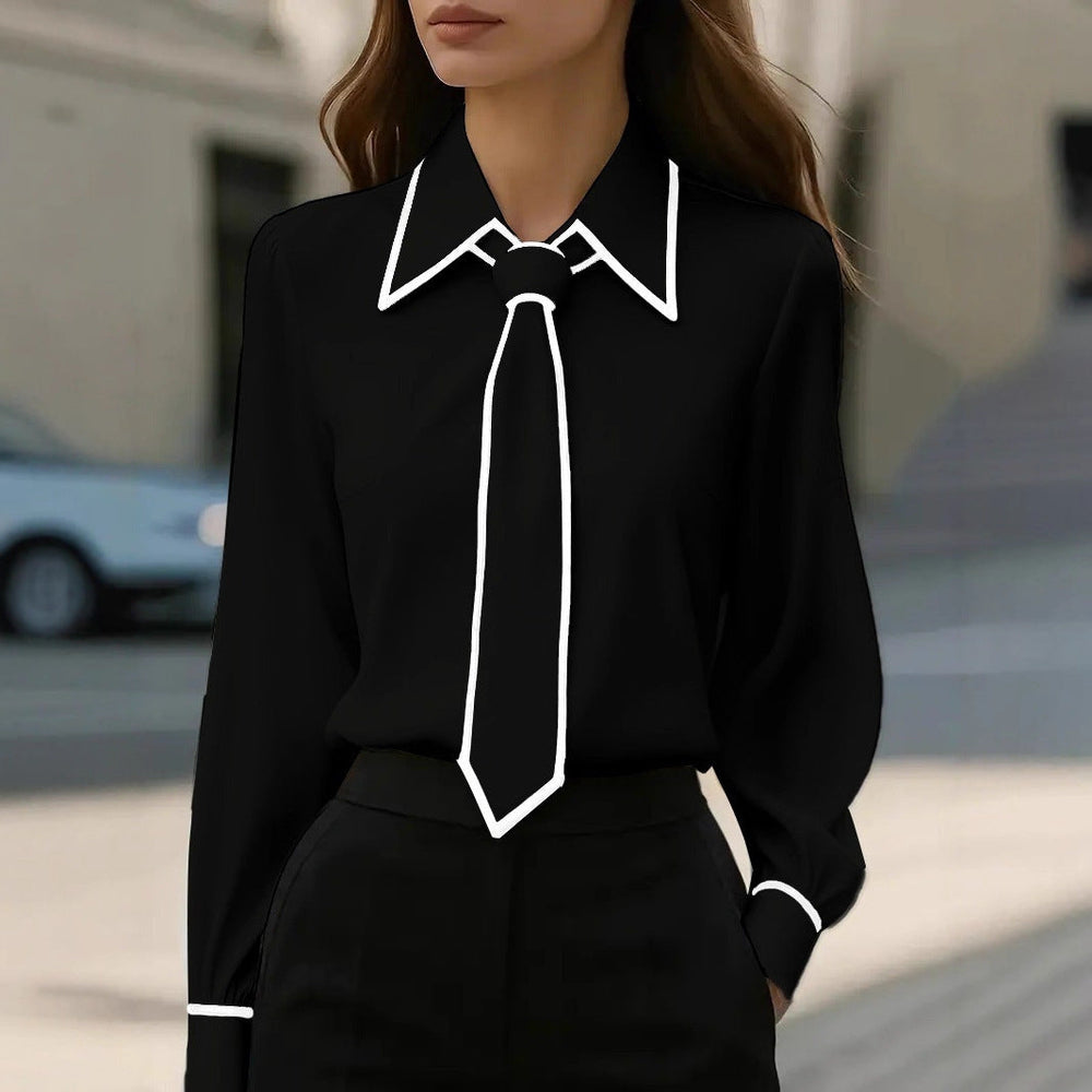 Women's Solid Color Tie-Front Long Sleeve Shirt