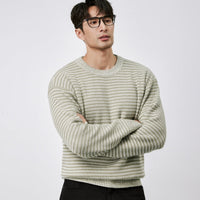 Mens Winter Warm Striped Crew-Neck Sweater