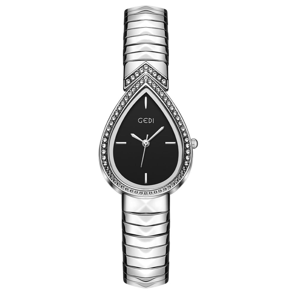 Exquisite Diamond Encrusted Snake Head Water Drop Design Womens Quartz Watch