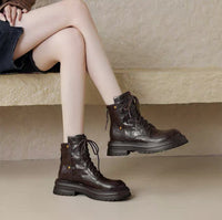 Womens Sheepskin Chunky-Soled Lace-Up Ankle Boots