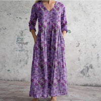 Womens Loose Stylish High-End V-Neck Printed Dress